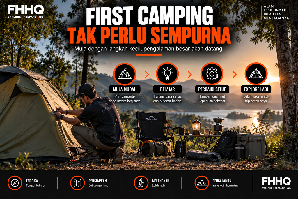 Beginner memasang khemah ketika first camping di campsite Malaysia